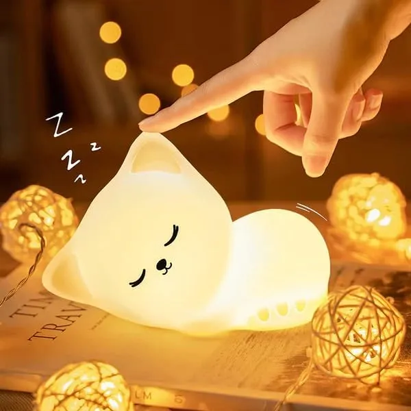 Desidiya® Sleeping Cat Rechargeable Silicone Night Lamp - Cozy Cat LED Lamp, Kids Night Light, Nursery Decor, Birthday Gift, Silicone LED Light
