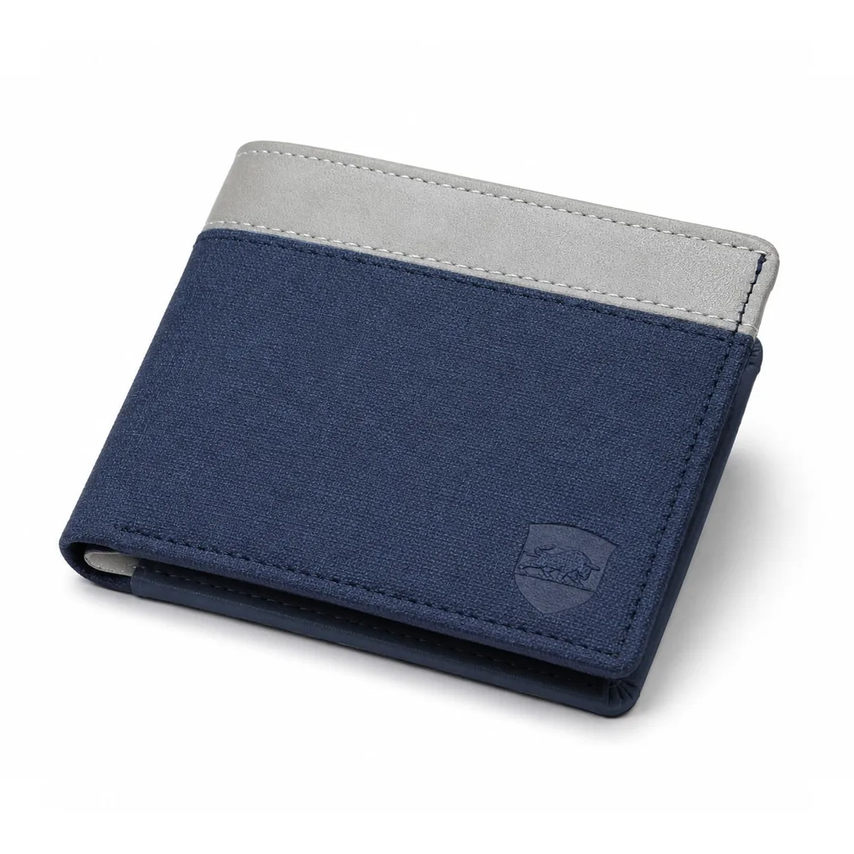 SAMTROH Blue & White Embellished PU Leather Wallet for Men | 3 Card Slots | 2 Currency & Secret Compartments | 1 Coin Pocket