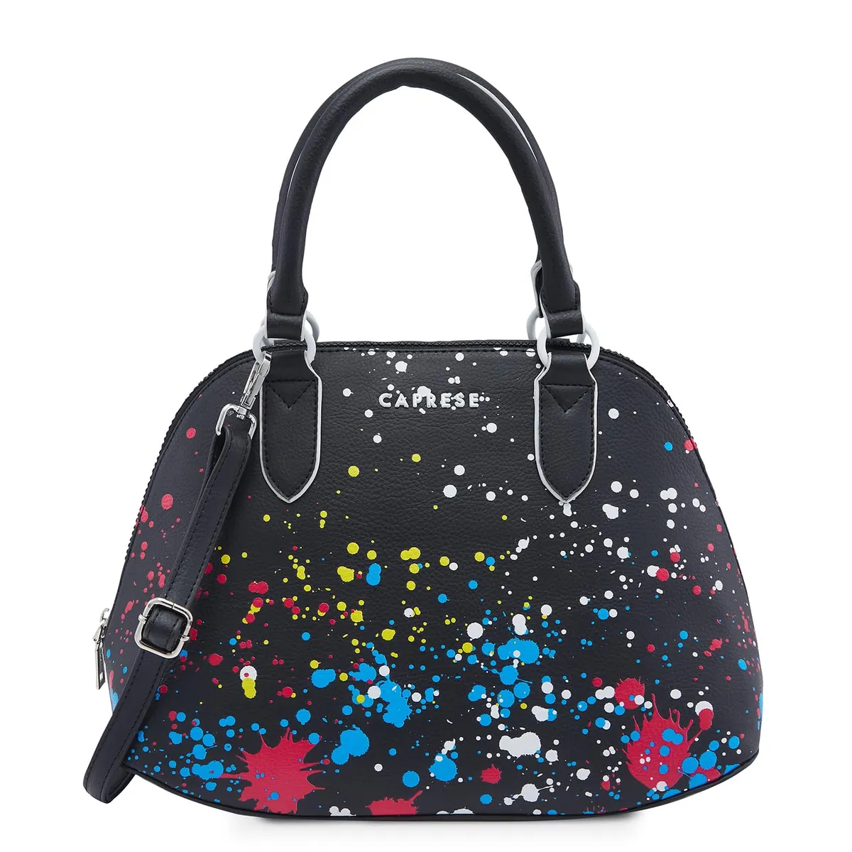 Caprese Splash Satchel Bag, Small | Stylish Printed Handbag for Women with Adjustable & Detachable Sling Strap | Magnetic Snap & Zipper Closure | Ideal for Office & Daily Use