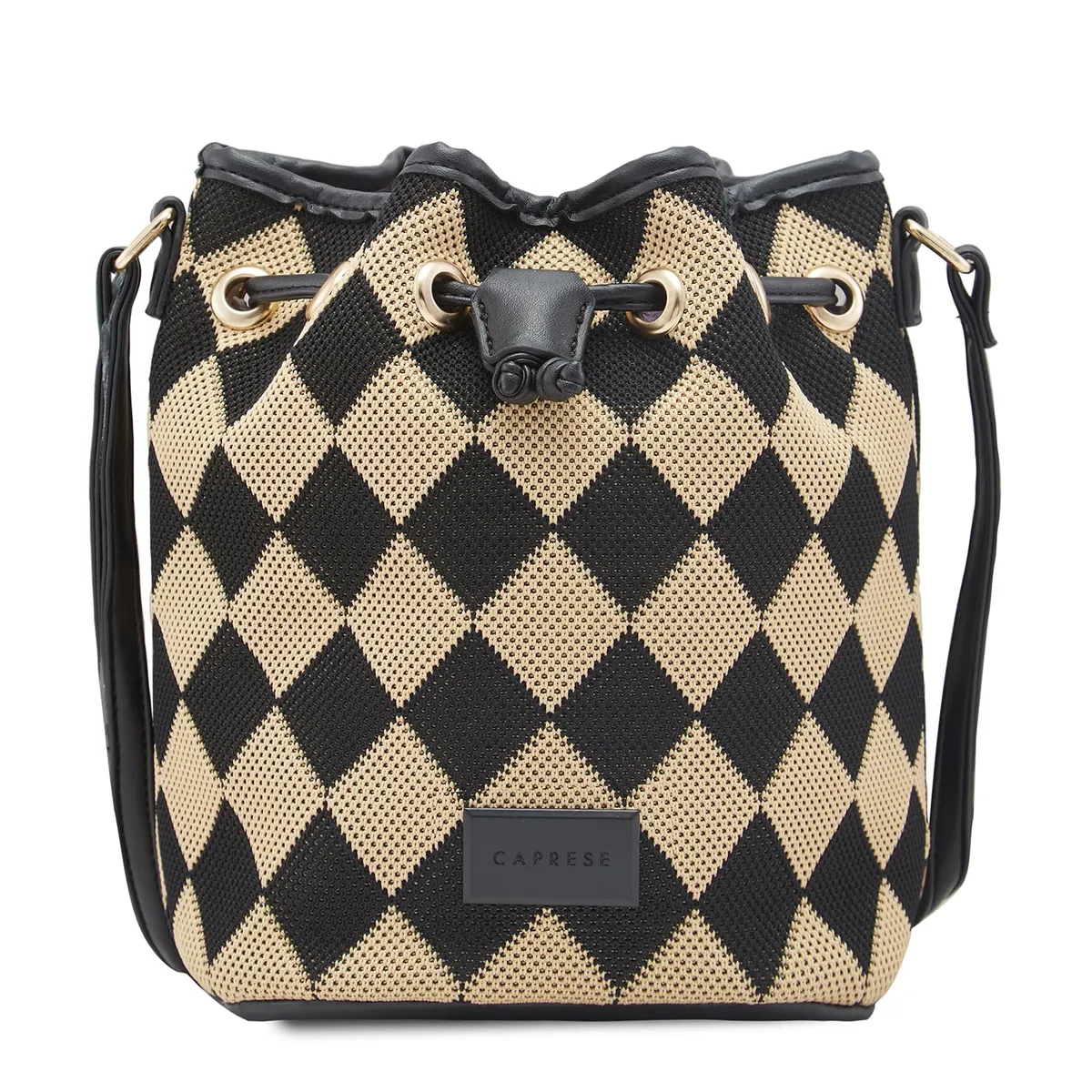 Caprese Checker Sling Bag for Women (Medium, Black)