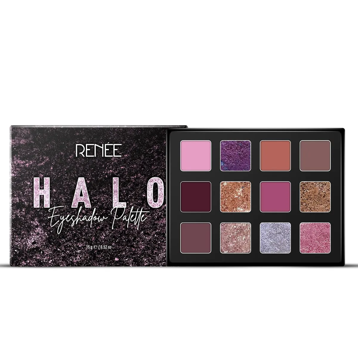 RENEE HALO Eyeshadow Palette - Pinks | 12 Super Blendable Shades | Matter, Shimmery, Pearly Finish | Everyday Look | Vitamin E, Argan Oil, Jojoba Oil Infused | 15 g