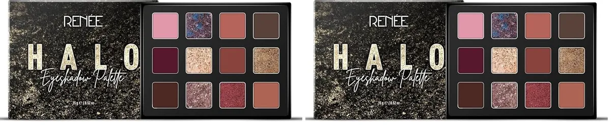 RENEE HALO Eyeshadow Palette - Nudes | 12 Super Blendable Shades | Matter, Shimmery, Pearly Finish | Everyday Look | Vitamin E, Argan Oil, Jojoba Oil Infused | 15 g (Pack of 2)