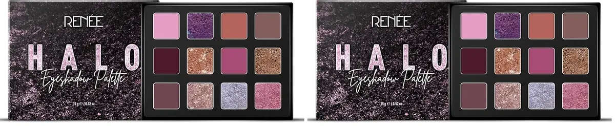 RENEE HALO Eyeshadow Palette - Pinks | 12 Super Blendable Shades | Matter, Shimmery, Pearly Finish | Everyday Look | Vitamin E, Argan Oil, Jojoba Oil Infused | 15 g (Pack of 2)