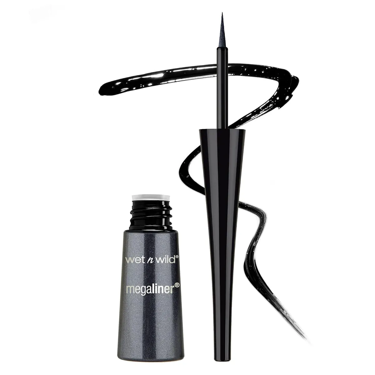 Wet n Wild Megaliner Liquid Eyeliner, Rich, Fluid and Pigmented Formula with Precise and Flexible Applicator, Dries Quickly, Black Shade