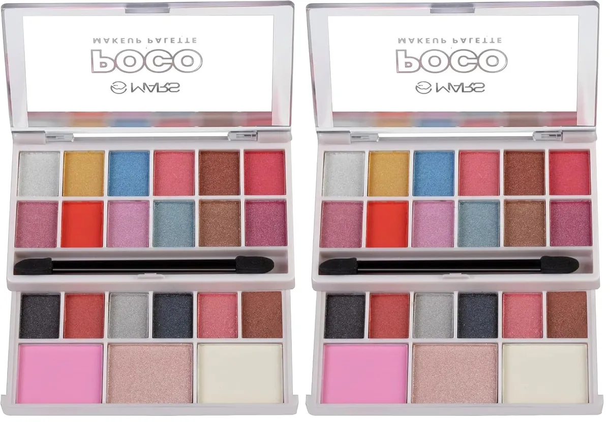 MARS Poco Face Makeup and eyeshadow Palette with Slider Case | Free Applicator | Long Wearing | Highly Pigmented and Easy to Blend | 21 Shades (20g) (01-Multicolor) (Pack of 2)