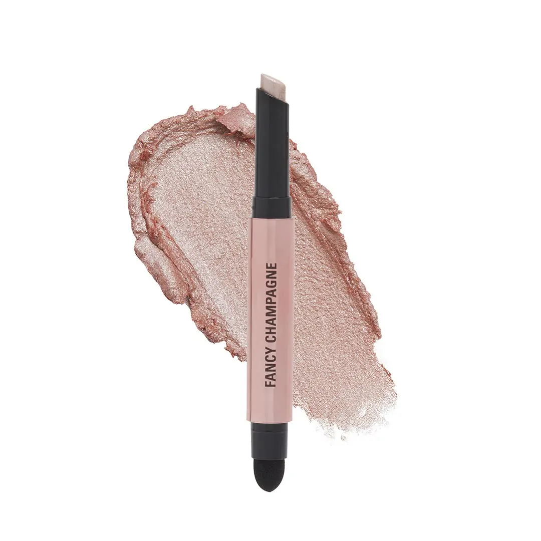 Makeup Revolution- Lustre Wand Shadow Stick- Fancy Champagne | Ultra-pigmented & Shimmery lids | Seamless glide | Buildable, Metallic Formula | Sponge to dab & blend the shades-1.6 g