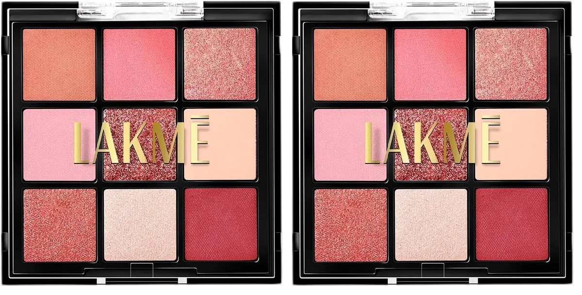 LAKME 9 in 1 Eyeshadow Palette, Blush Bloom, 11.7g, for Glamorous Eye Makeup, with One-Stroke Payoff & Blendable Formula, Matte Shimmer Metallic Shades, for Women (Pack of 2)