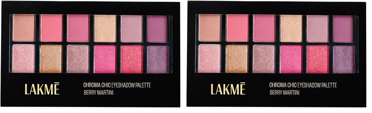 Lakmé Glitterati Chroma Chic Eye Shadow Palette, Highly Pigmented, Shimmery, Lightweight, Smokin Glam|| 12 g (Pack of 2)