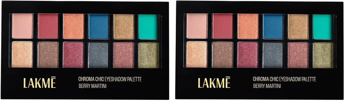 Lakmé Glitterati Chroma Chic Eye Shadow Palette, Highly Pigmented, Shimmery, Lightweight, Berry Martini|| 12 g (Pack of 2)