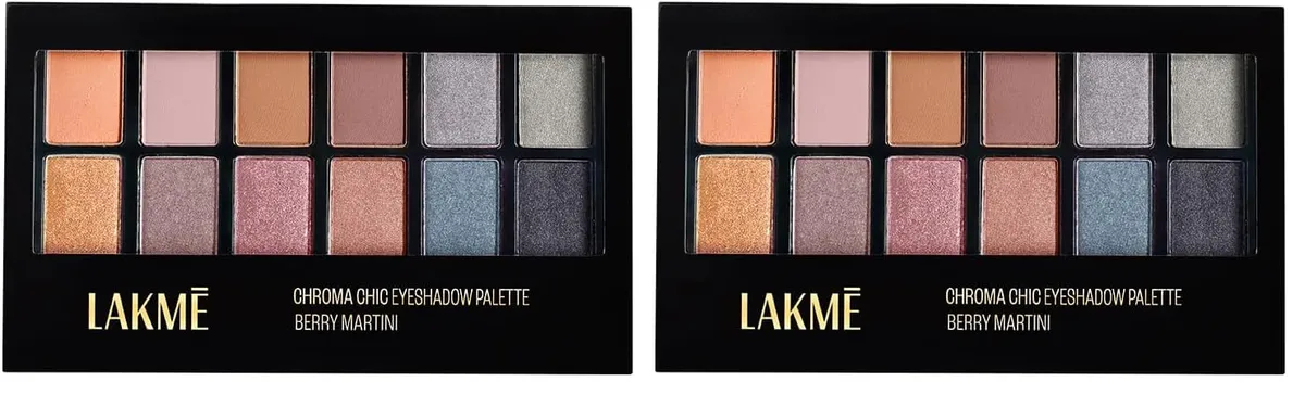 Lakmé Glitterati Chroma Chic Eye Shadow Palette, Highly Pigmented, Shimmery, Lightweight, Stilettos|| 12 g (Pack of 2)