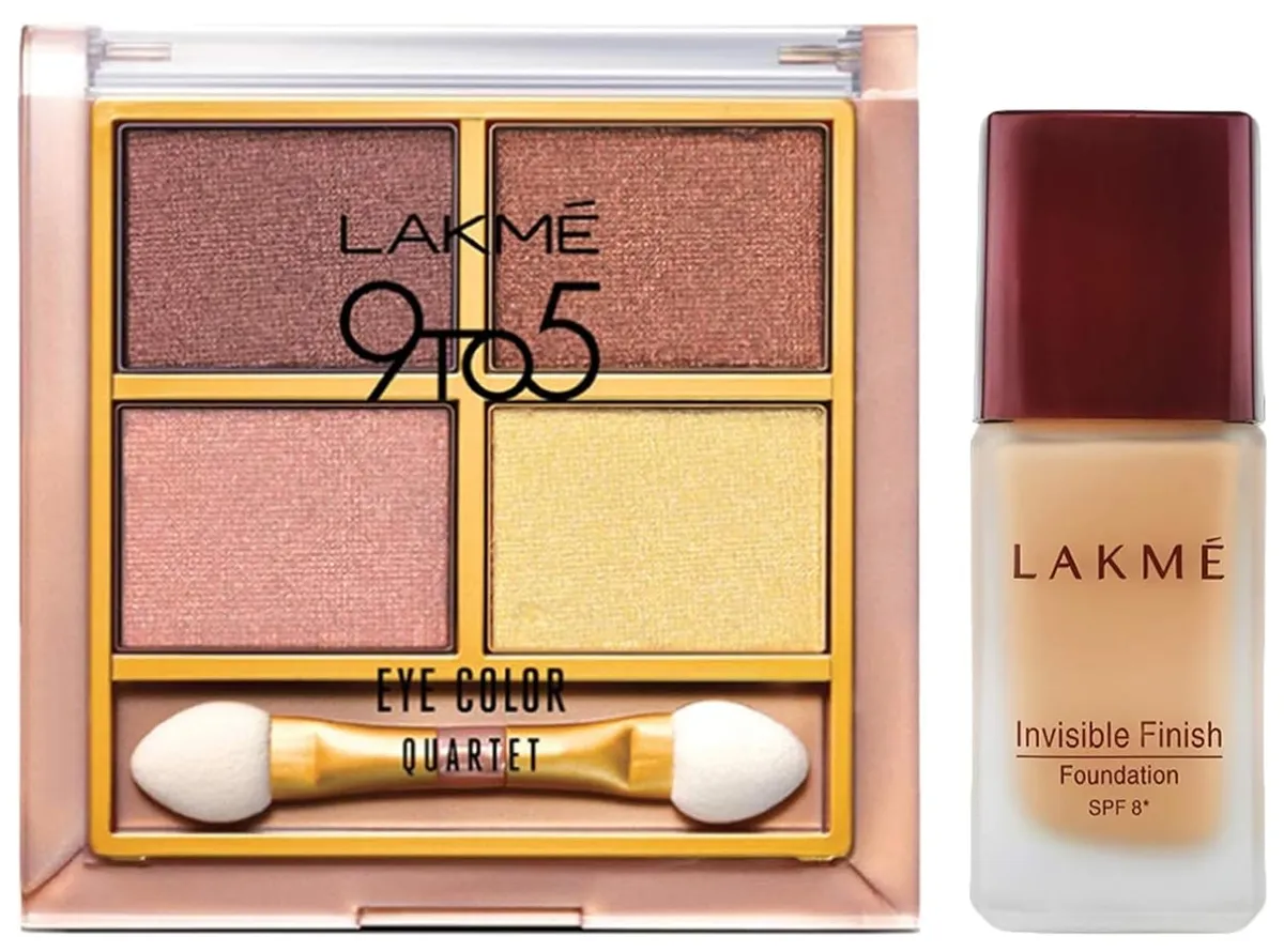 LAKMÉ Invisible Finish Spf 8 Mousse Matte Light Coverage Foundation For All Skin Types, Shade 01, 25Ml And Lakme © 9 To 5 Eye Color Quartet Eye Shadow, Desert Rose, 7G, 2 Count
