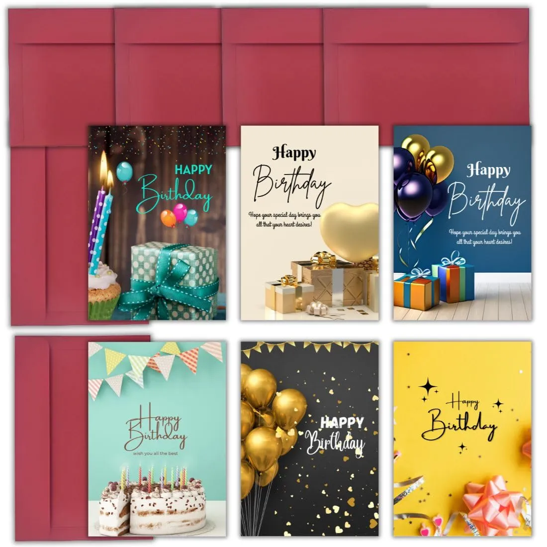 AanyaCentric Combo Pack Of 6 Birthday Mini Greeting Card - Blank Inside - A6 Size for Husband Wife Lover Sister Brother Parents All Relations, Latest Gift with Color Envelope