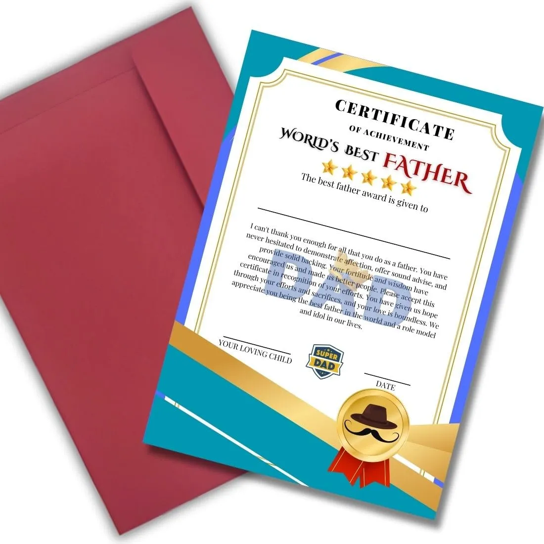AanyaCentric A4 Size 8.3 x 11.7 inch World Best Father Dad Certificate Printed Birthday Greeting Card for Papa Dad Daddy Big Day - without Frame Folder Case