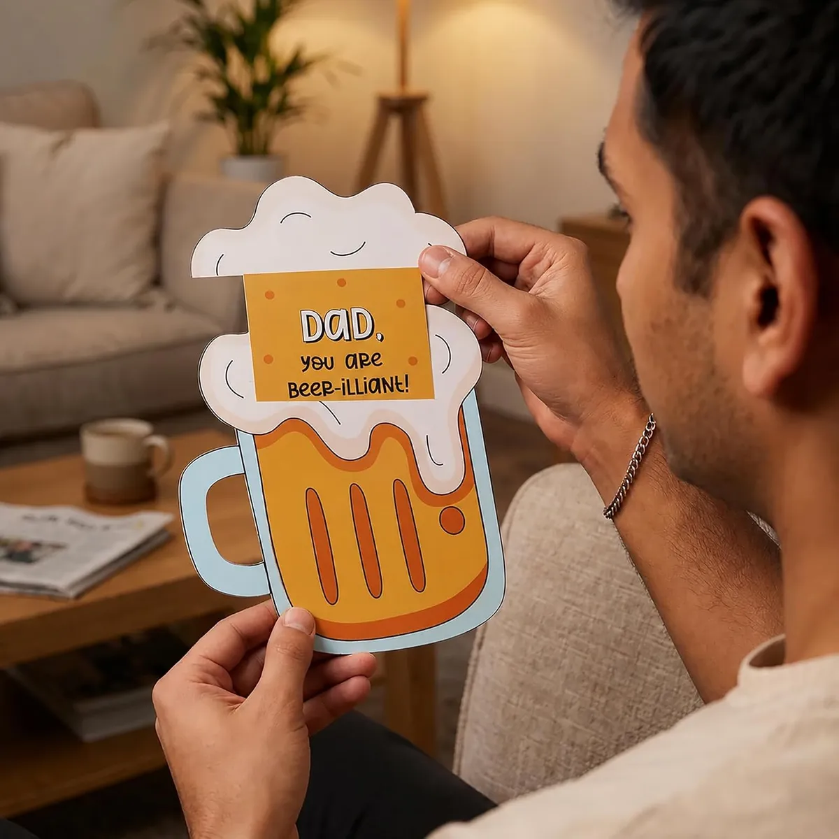 Oye Happy - Pull Beer Mug Card for Dad – Funny Father’s Day Greeting Card with Pull-Out Surprise Message