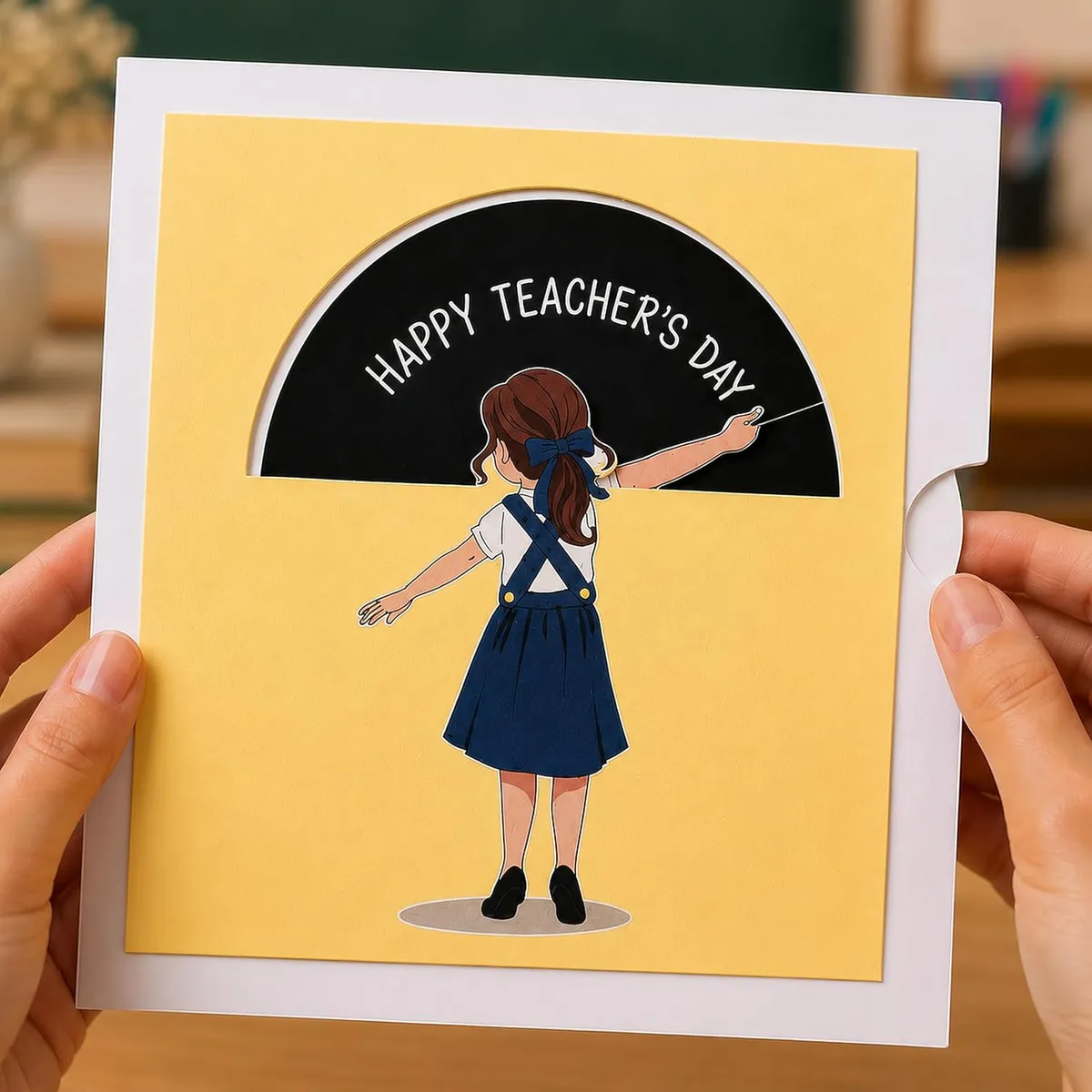 Oye Happy - Teacher’s Day Blackboard Card | Interactive Rotating Arrow Greeting Card for Teacher's day| Spin-to-Reveal Message for Teacher Appreciation | 13 x 13 cm