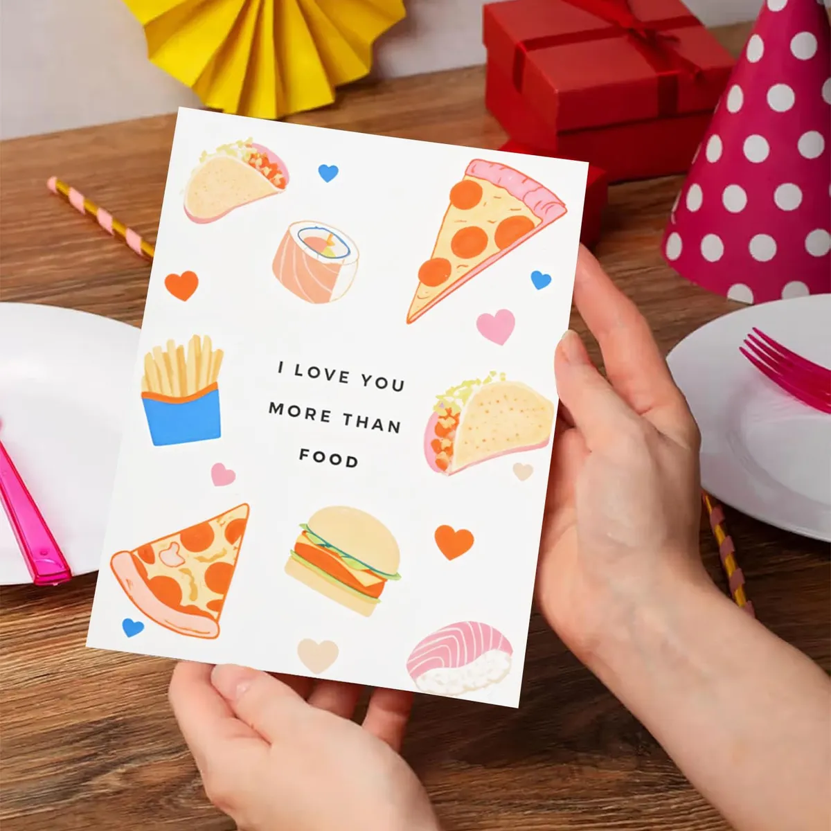 Party Propz Happy Birthday Greeting Card With Envelope - 1pc Greetings Card for Food Lover | Notecards for Kids Birthday | Food Print Greeting Card | Thank You Cards for Return Gifts for Birthday