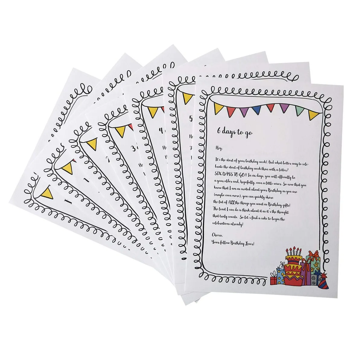 Oye Happy - Birthday Countdown Letters - 7 Greeting Cards for Girlfriend/Boyfriend/Friends to Gift on Birthday