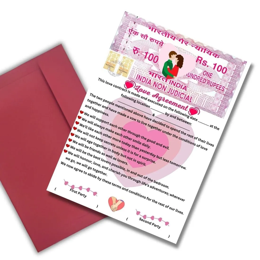 AanyaCentric Love Contract Agreement Lover Greeting Card Birthday Anniversary Gift For Husband Wife Lover Girlfriend Boyfriend (Love Contract)
