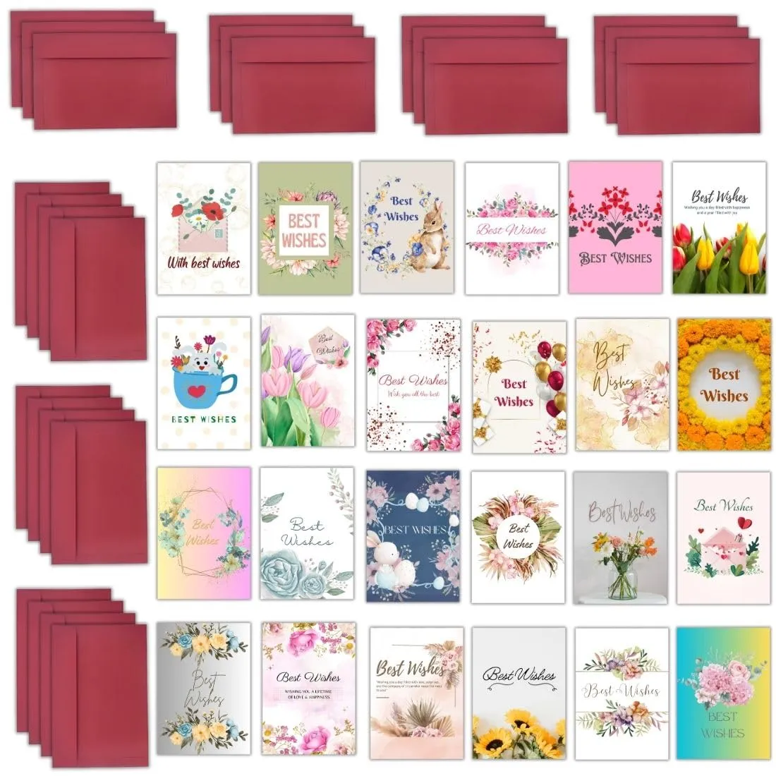 AanyaCentric Best Wishes Card 24 Pieces A8 Size Tags Blank Inside 2x2.9inches for All Occasion Return Gifts Personal Use Professional Small Business Use Small Mini Cards Set