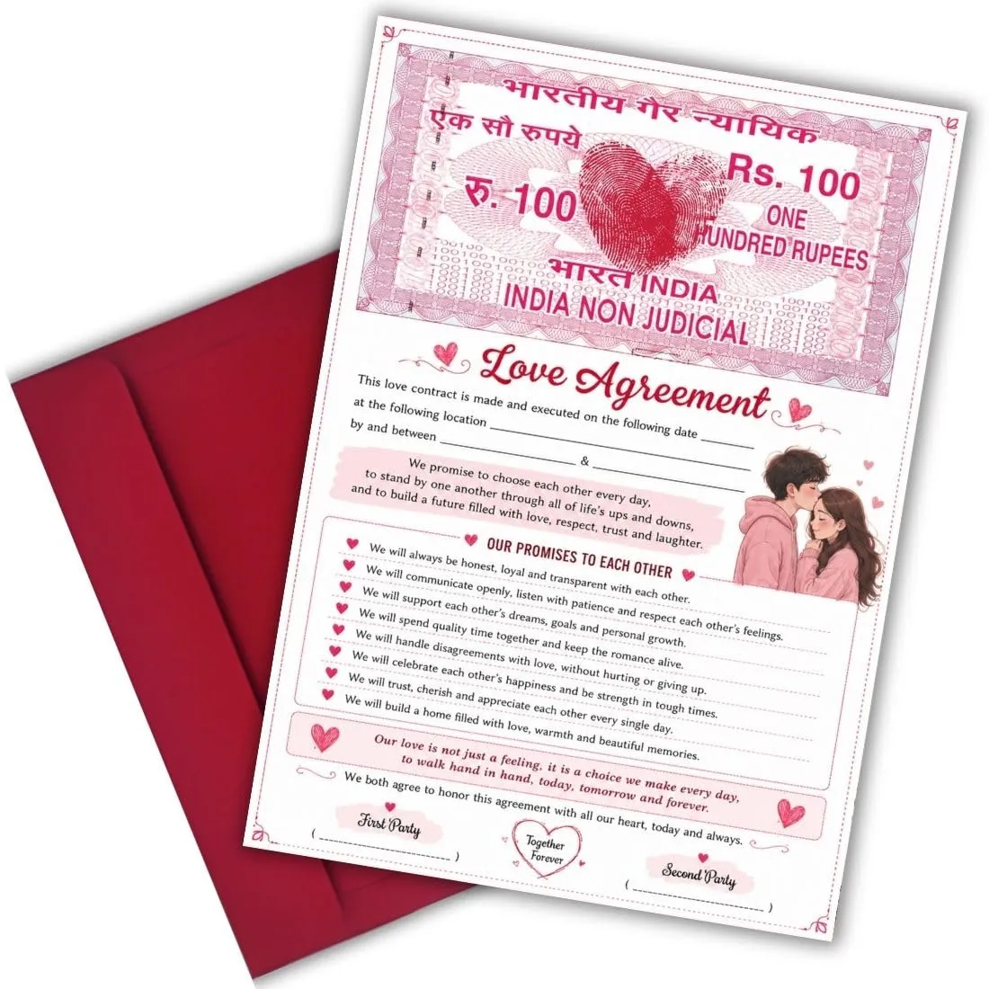 AanyaCentric Love Contract Card | Stamp Paper Valentine Couple Greeting