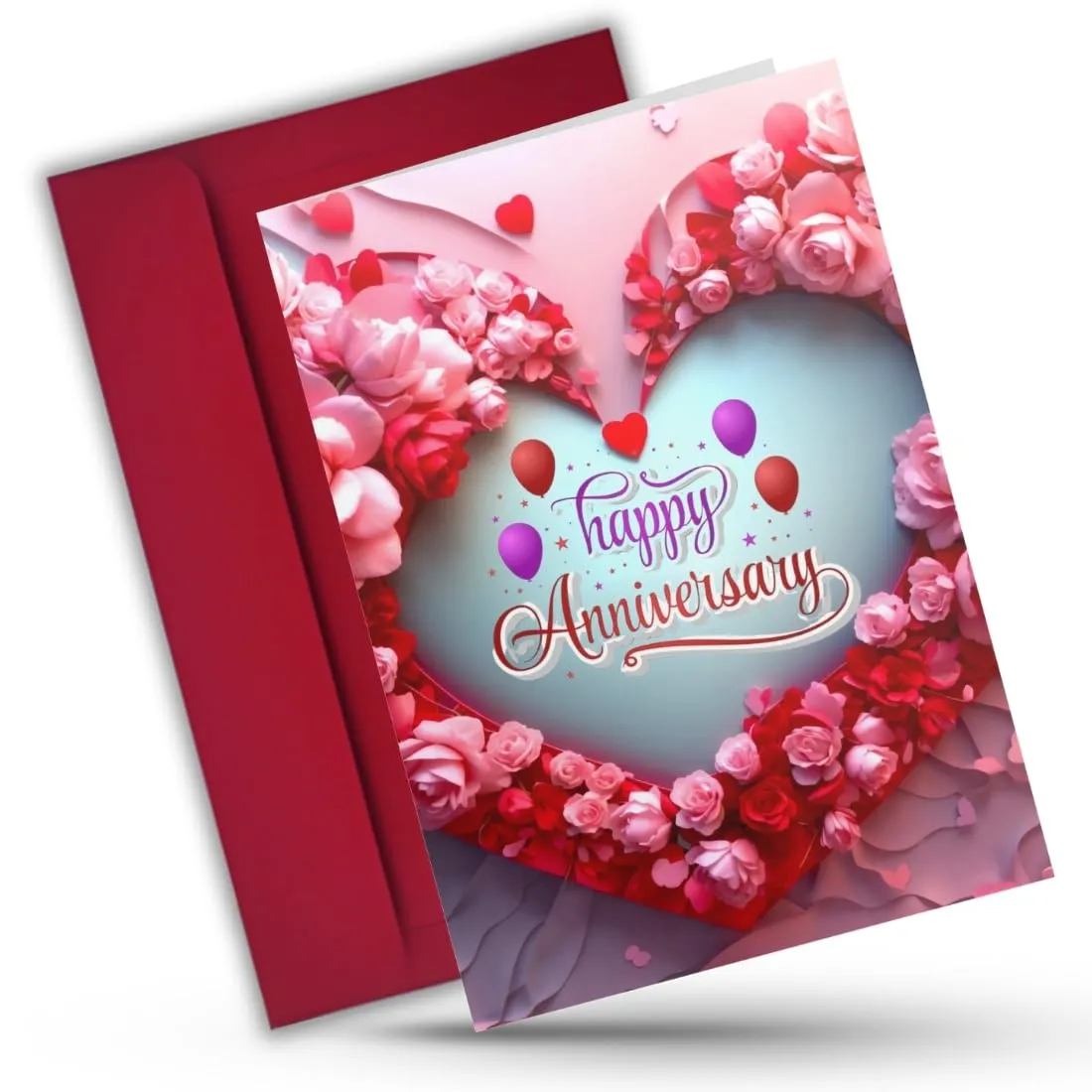 AanyaCentric Anniversary Printed Greeting Card & Red Envelope 5.8x8.3inches Special Romantic Gift for Husband Wife Wedding Celebration Couple Greeting