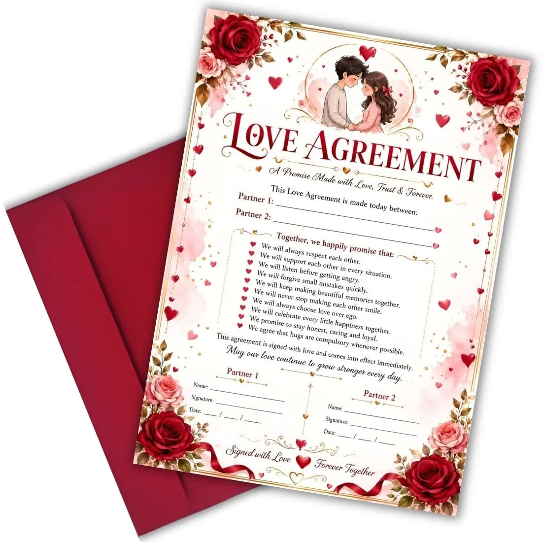 AanyaCentric Love Contract Greeting Card | A4 Romantic Couple Valentine