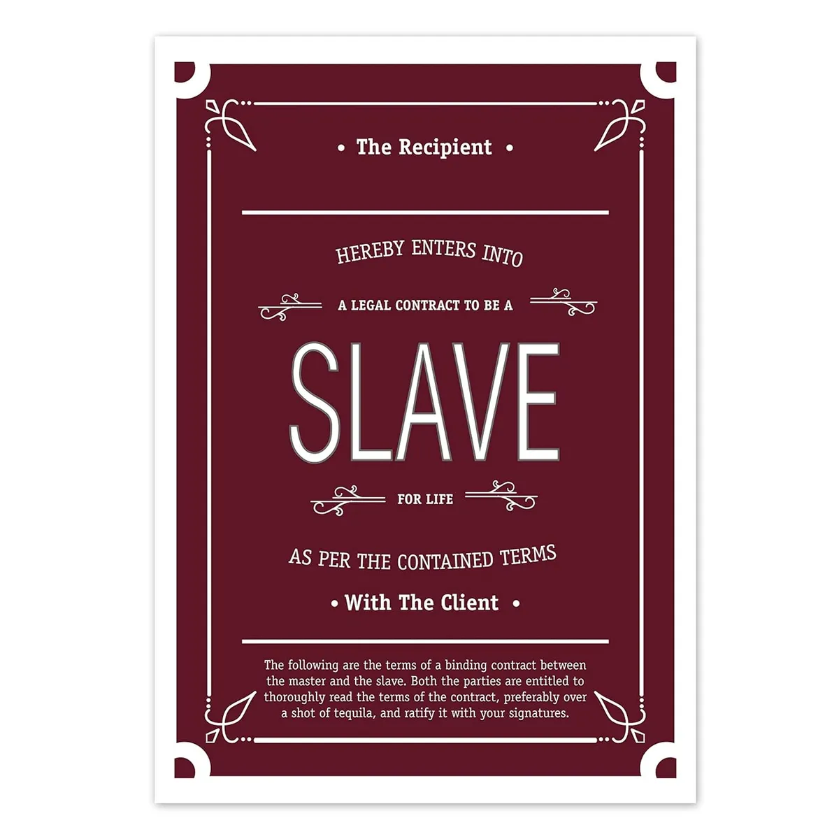 Oye Happy Naughty Slave Contract Gift for Boyfriend/Girlfriend