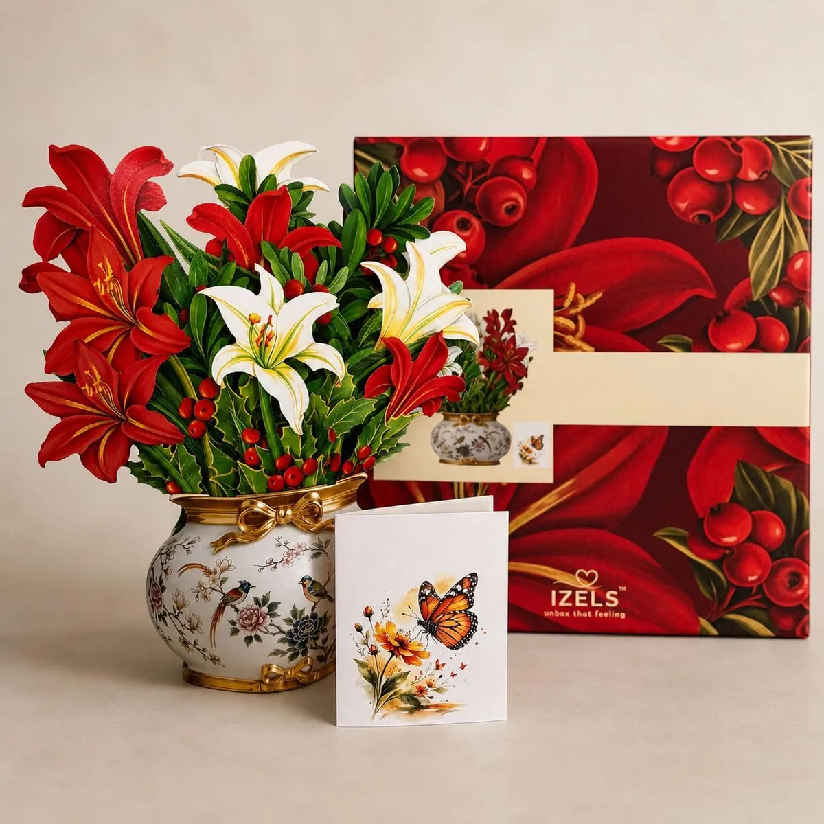 3D Flower Pop Up Greeting Card - Lifesize Floral Vase Design Paper Bouquet, 10 Inch Floral Display with Note Card & Envelope | Birthday, Anniversary, Engagement, Romantic Gift for Her Him (Floral Vase Design 3)