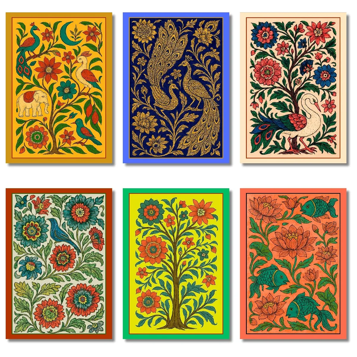 Greetsy Set of 12 Kalamkari Art Greeting Cards | Foldable Notecards Cards with Envelopes | Thank you, Appreciation, Gratitude, Birthday, Anniversary, Festive Wishes, Diwali, Christmas, New Year | 3 Inch x 4.25 Inch