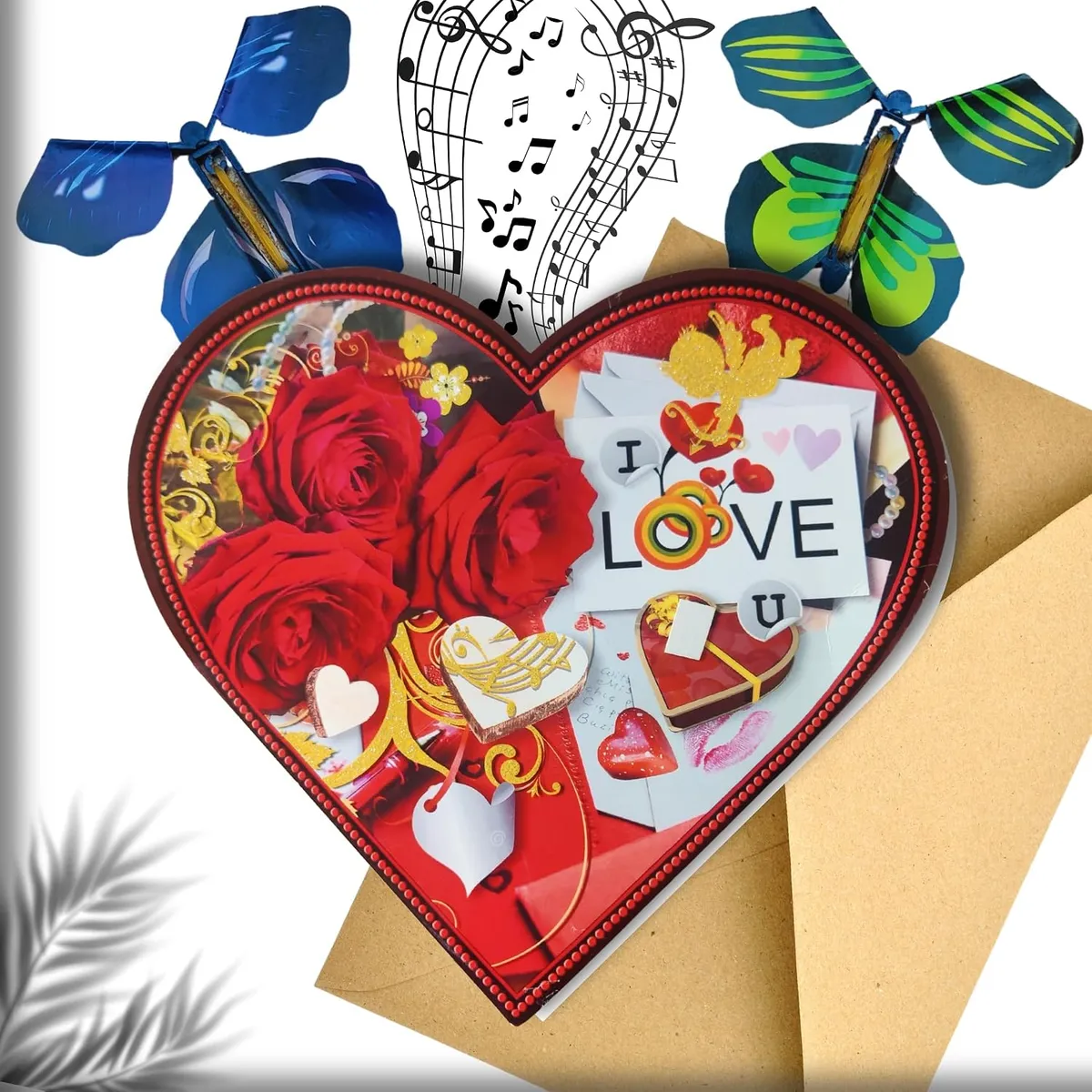 I Love You Greeting Card Auto-Playing Music Light | Flying Butterflies | Heart Shape Romantic Anniversary Wedding Proposal Gift Wife Husband Girlfriend Boyfriend | Valentines 2026