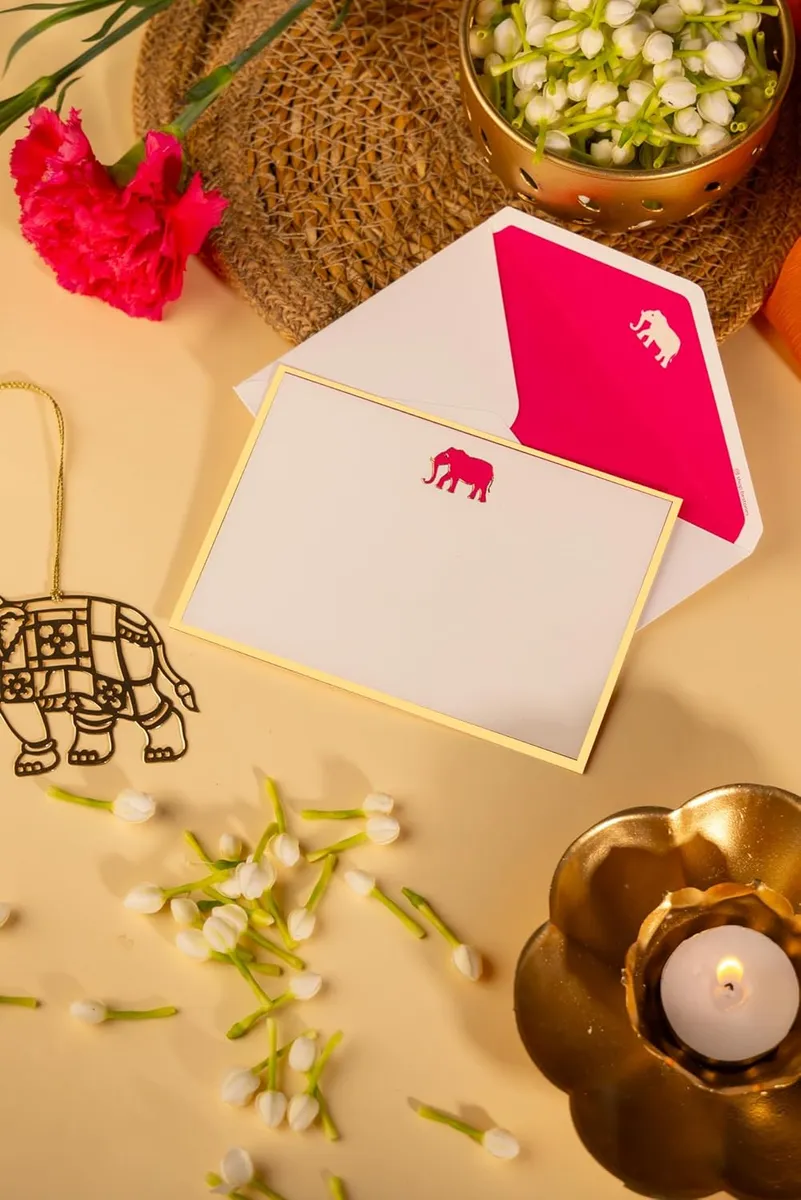 Royal Elegance One Side Print Blank Greeting Note Cards With Envelopes 130 GSM With Gold Foil & Sticker Seals For Birthday, Diwali, Chirtsmas- 5.50 x 3.50 inches, Pack of 5