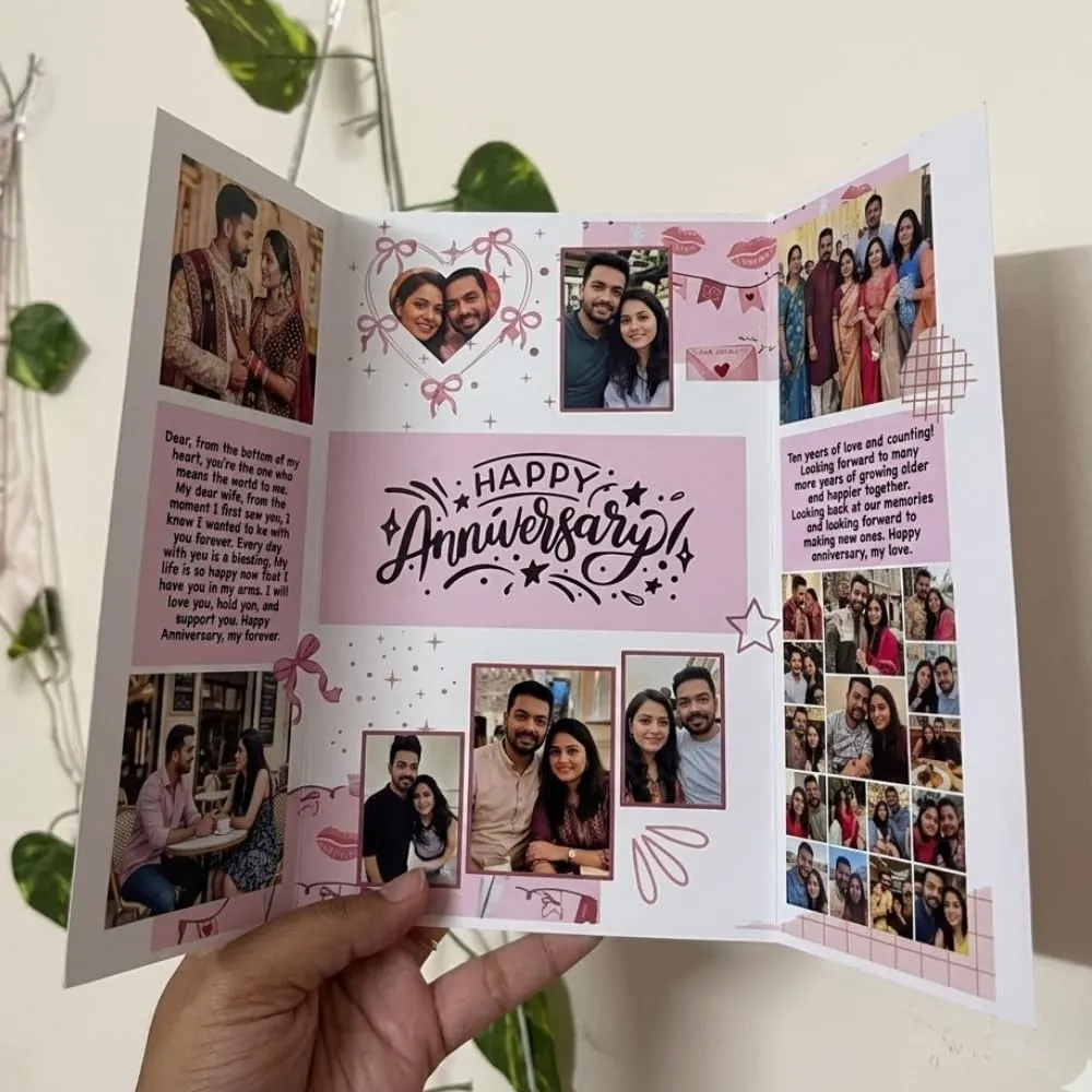 Personalised Photo Anniversary Card 8x12 Inch | Handmade Multi-Fold Memory Album Style Greeting Card | Custom Photo Scrapbook Card for Anniversary