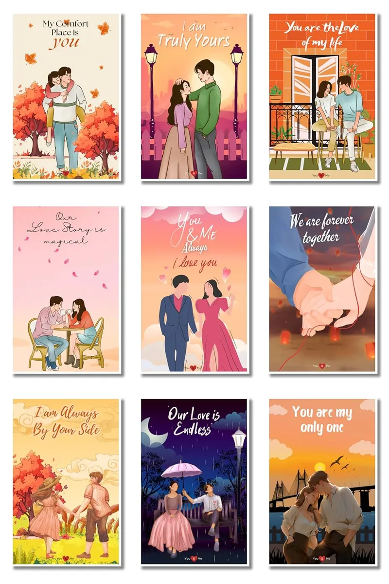 Greetsy Romantic Love Story Cards | Gift for Date, Valentine’s Day, Proposal, Engagement Day, Wedding Day, Birthday, Anniversary | Greeting for Husband, Wife, Boyfriend, Girlfriend (You and Me Set 9)