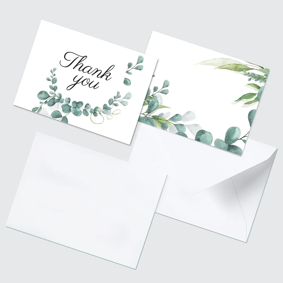Rousrie ( Pack of 12 Blank Attractive Leaf Design Thank You Cards And Envelopes (DESIGN 1)
