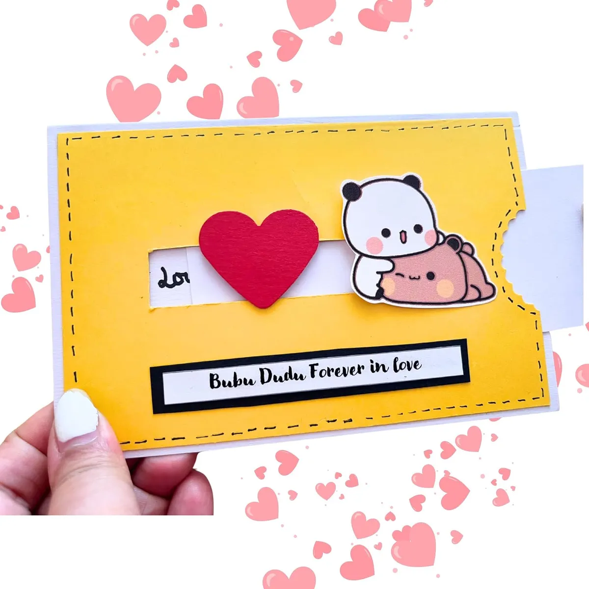 Crafte Forever Bubu dudu slider greeting card with envelope for Birthday/Anniversary, 4x6 size, 300gsm, blank inside
