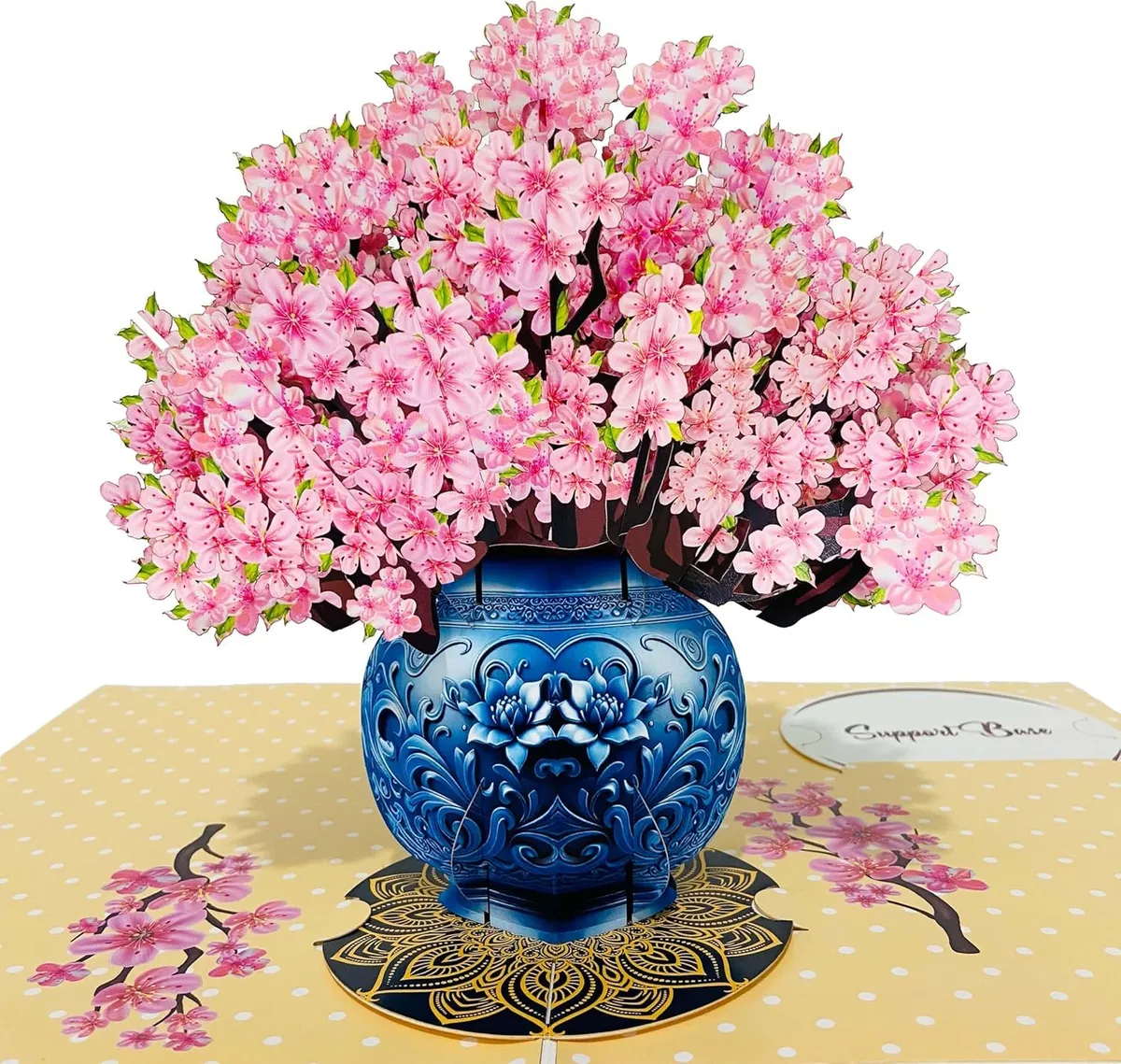 Seyal Cherry Blossom Flower Pot Bouquet 3D Pop Up Card, with Detachable Paper Flower Bouquet, Gift for Birthday, Anniversary, Thank You, All Occasion - Includes Note