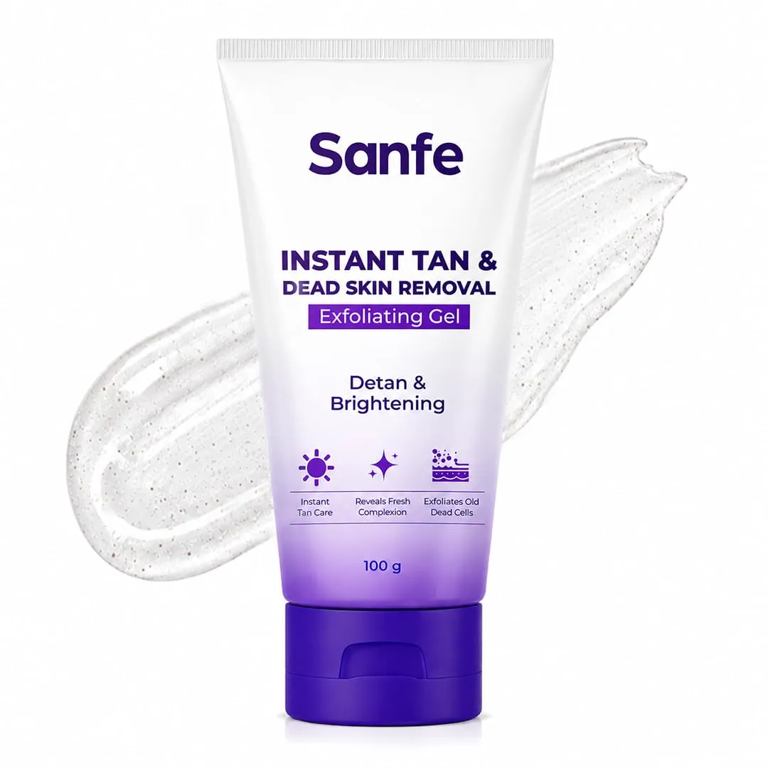 Sanfe Instant Tan & Dead Skin Removal Exfoliating Gel | AHA Exfoliating Gel | Removes Tan, Dead Skin & Impurities | Brightening & Smooth | Suitable for All Skin Types | 100g | Pack of 1