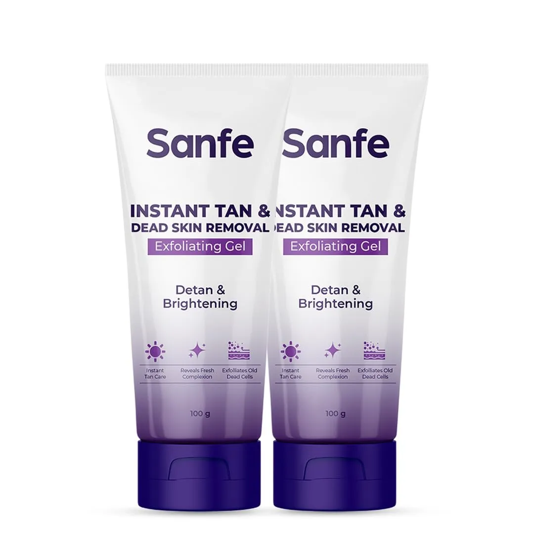 Sanfe Instant Tan & Dead Skin Removal Exfoliating Gel | AHA Exfoliating Gel | Removes Tan, Dead Skin & Impurities | Brightening & Smooth | Suitable for All Skin Types | 100g | Pack of 2