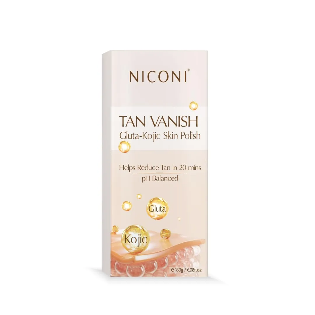 NICONI Gluta-Kojic Skin Polish | D-Tan Professional Face Pack for Brightening & Glow | Instant Tan Removal & Dead Cell Exfoliation | Smooth Radiant Finish | 180g