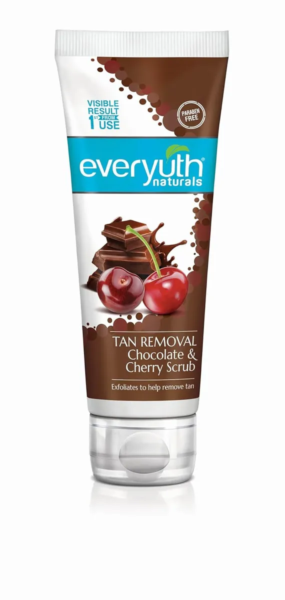 Everyuth Naturals Tan Removal Chocolate & Cherry Face Scrub | Detan & Cleanse|Antioxidant Chocolate & Vitamin C Cherry |Oily, Dry, Normal, Combination & Sensitive Skin - 50g Tube