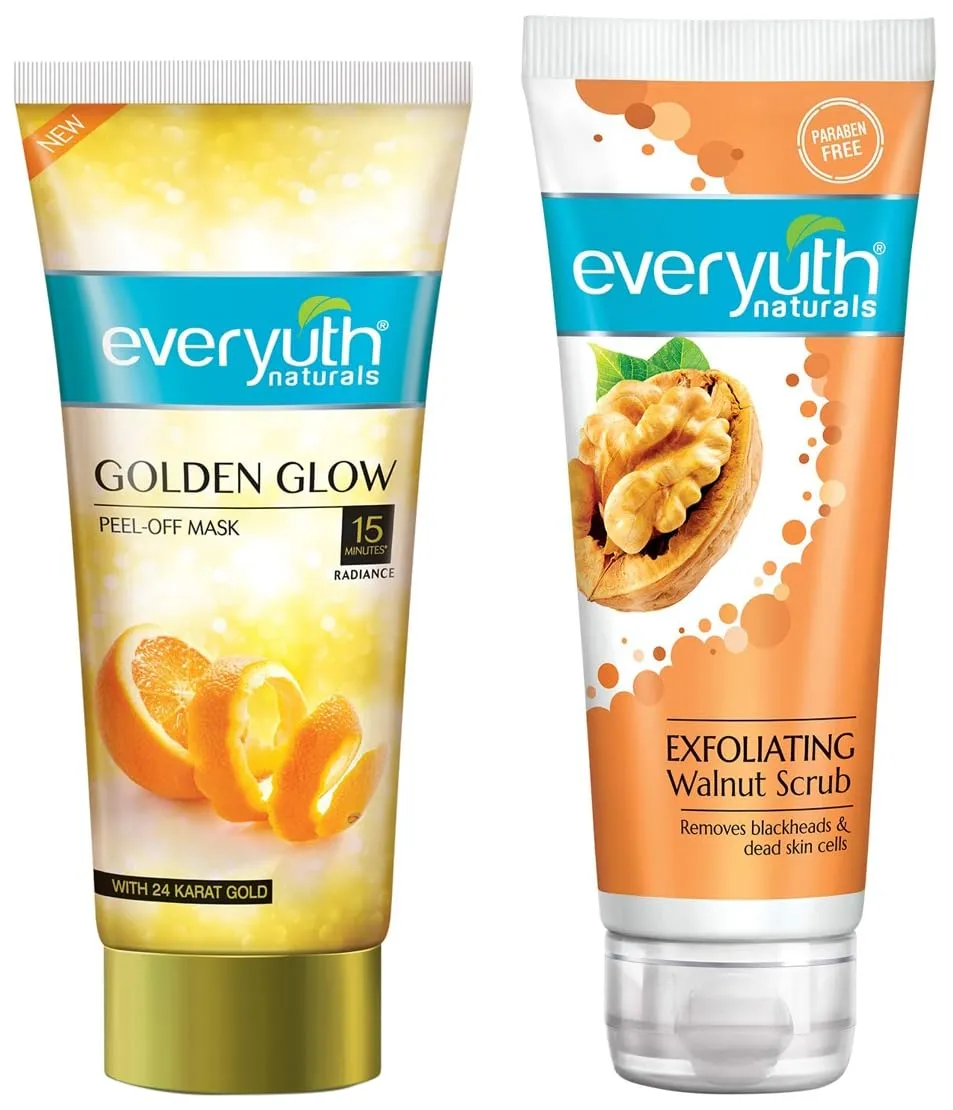Everyuth Naturals Exfoliating Walnut Scrub, 100gm, Tube & Everyuth Naturals Advanced Golden Glow Peel-off Mask, 90gm, Tube