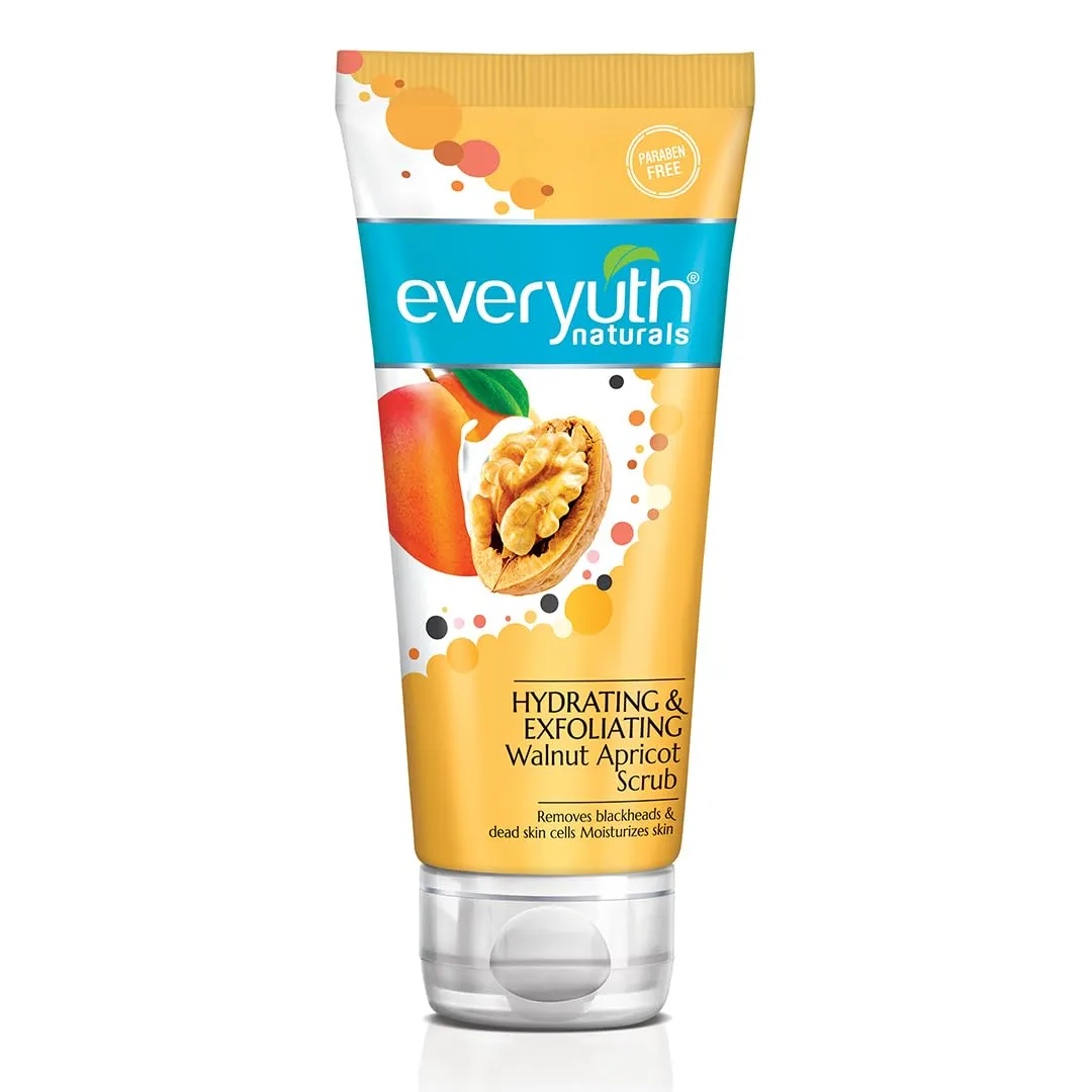 Everyuth Naturals Hydrating & Exfoliating Walnut Apricot Face Scrub|India's No.1 Scrub |Removes Blackheads & Moisturizes|Walnut Shell & Apricot|Oily, Dry, Normal, Combination, Sensitive Skin-100g Tube