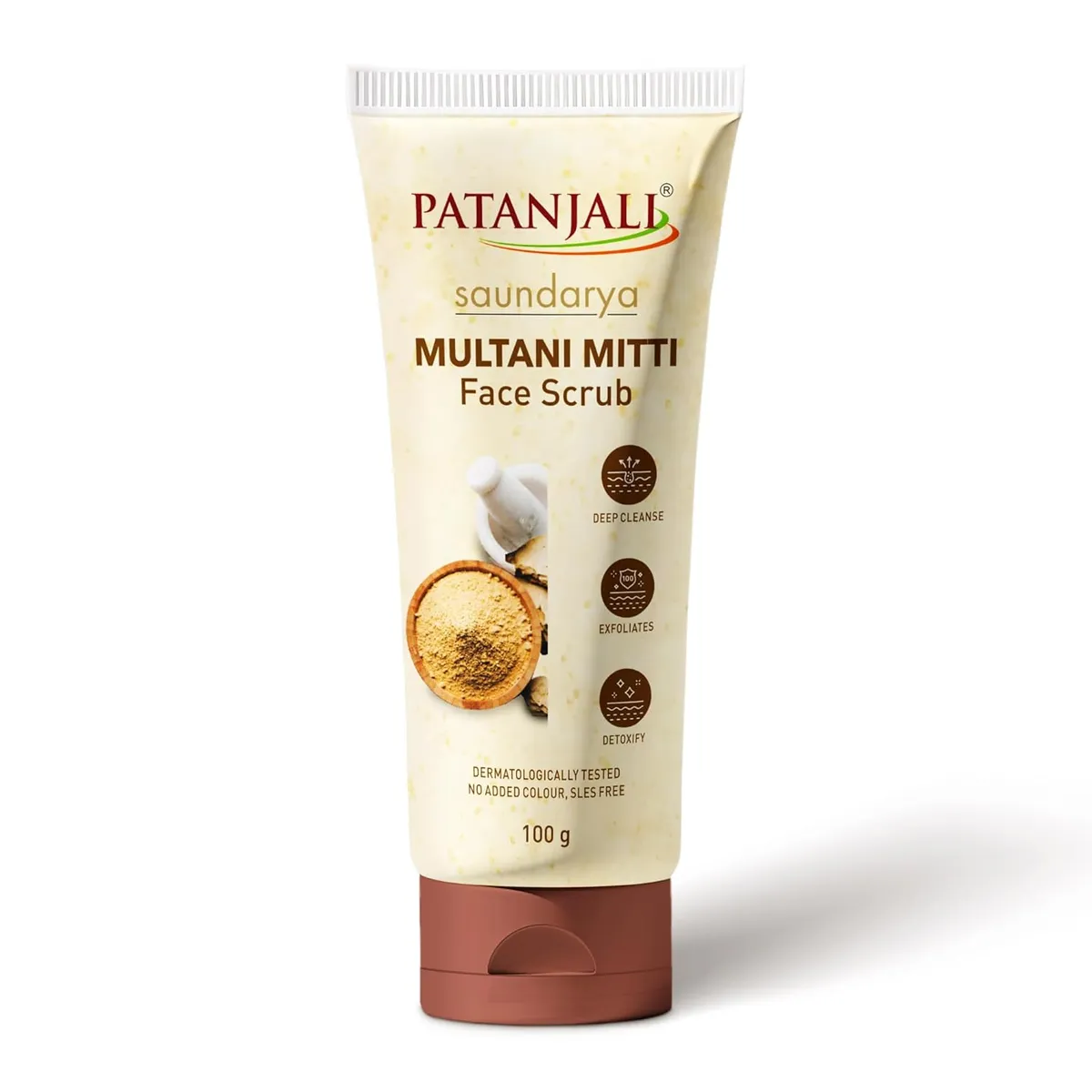 Patanjali Saundarya Multani Mitti Face Scrub 100g, Natural Skin Care Scrub for Glowing Skin Removes Dirt Oil and Impurities Suitable for All Skin Types for Smooth Skin
