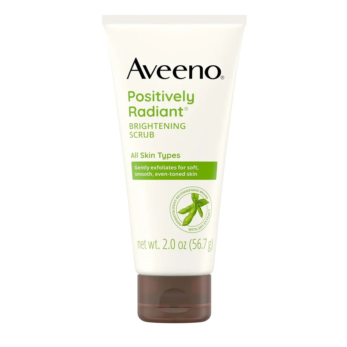 Aveeno Positively Radiant Skin Brightening Exfoliating Facial Scrub with Moisture-Rich Soy Extract, Jojoba & Castor Oils, Soap-Free, Hypoallergenic & Non-Comedogenic Face Cleanser, Travel Size 2 oz