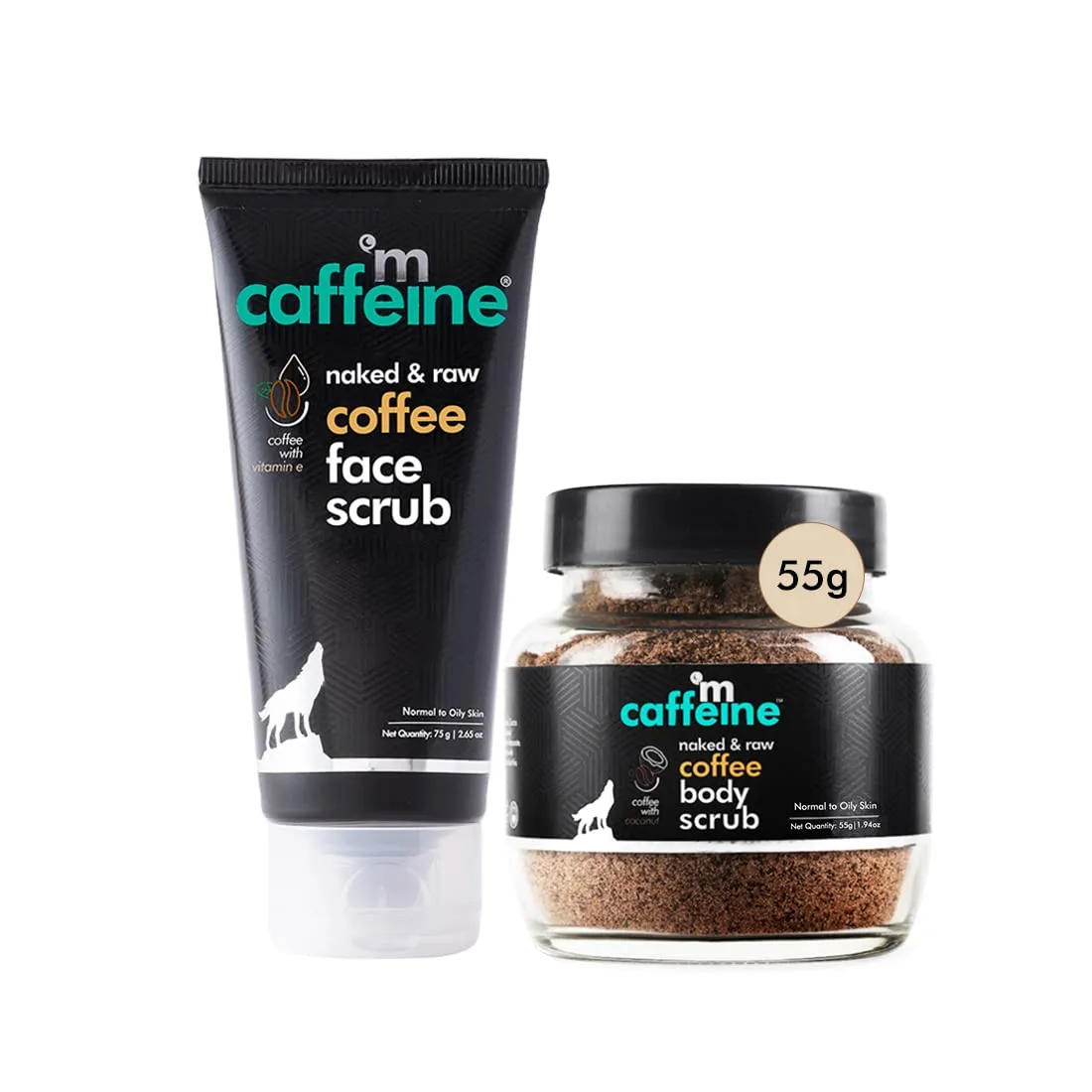 mCaffeine Exfoliating Coffee Body & Face Scrub for Tan, Dirt & Blackhead Removal | Value Pack | De-Tan Bathing Combo for Women & Men With Body (55gm) & Face (75gm) Scrubs