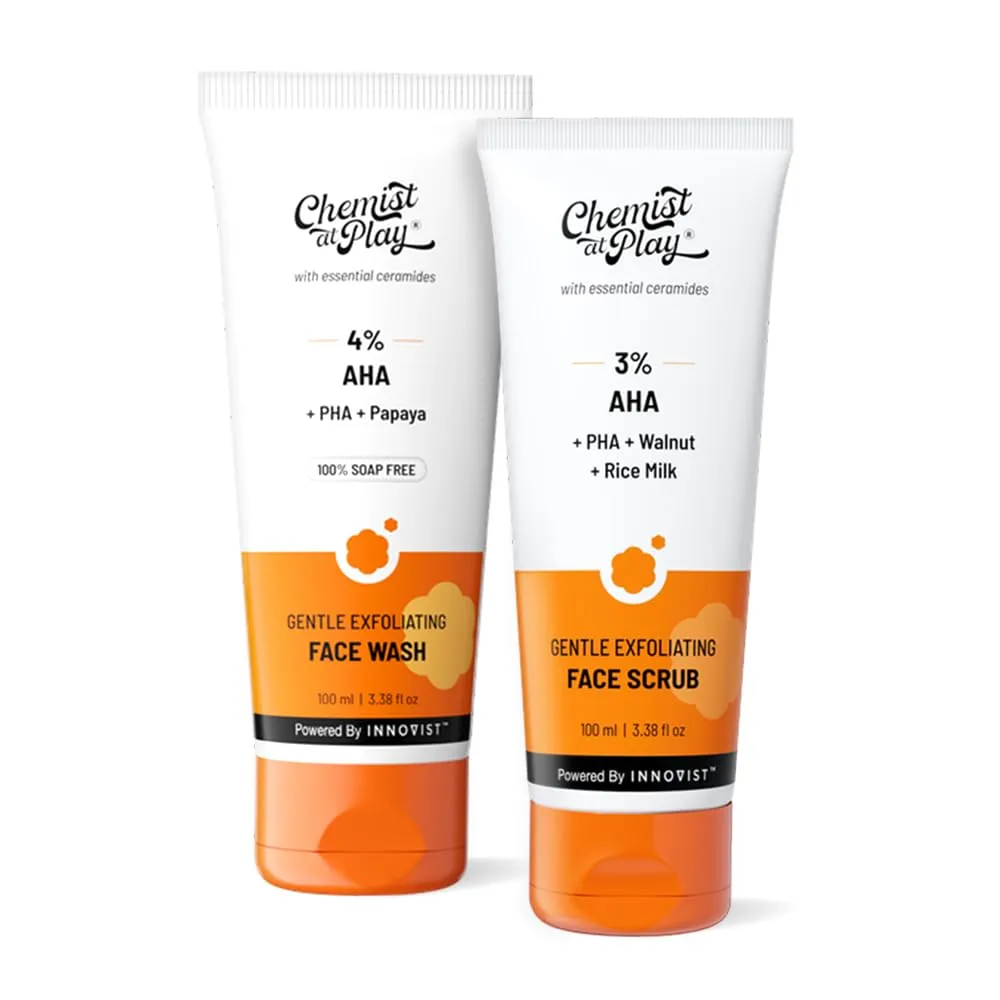 Chemist At Play Gentle Exfoliating Face Scrub & Face Wash Combo | Mandelic Acid, Walnut & Papaya | Smooths, Brightens & Cleanses | 100ml + 100ml