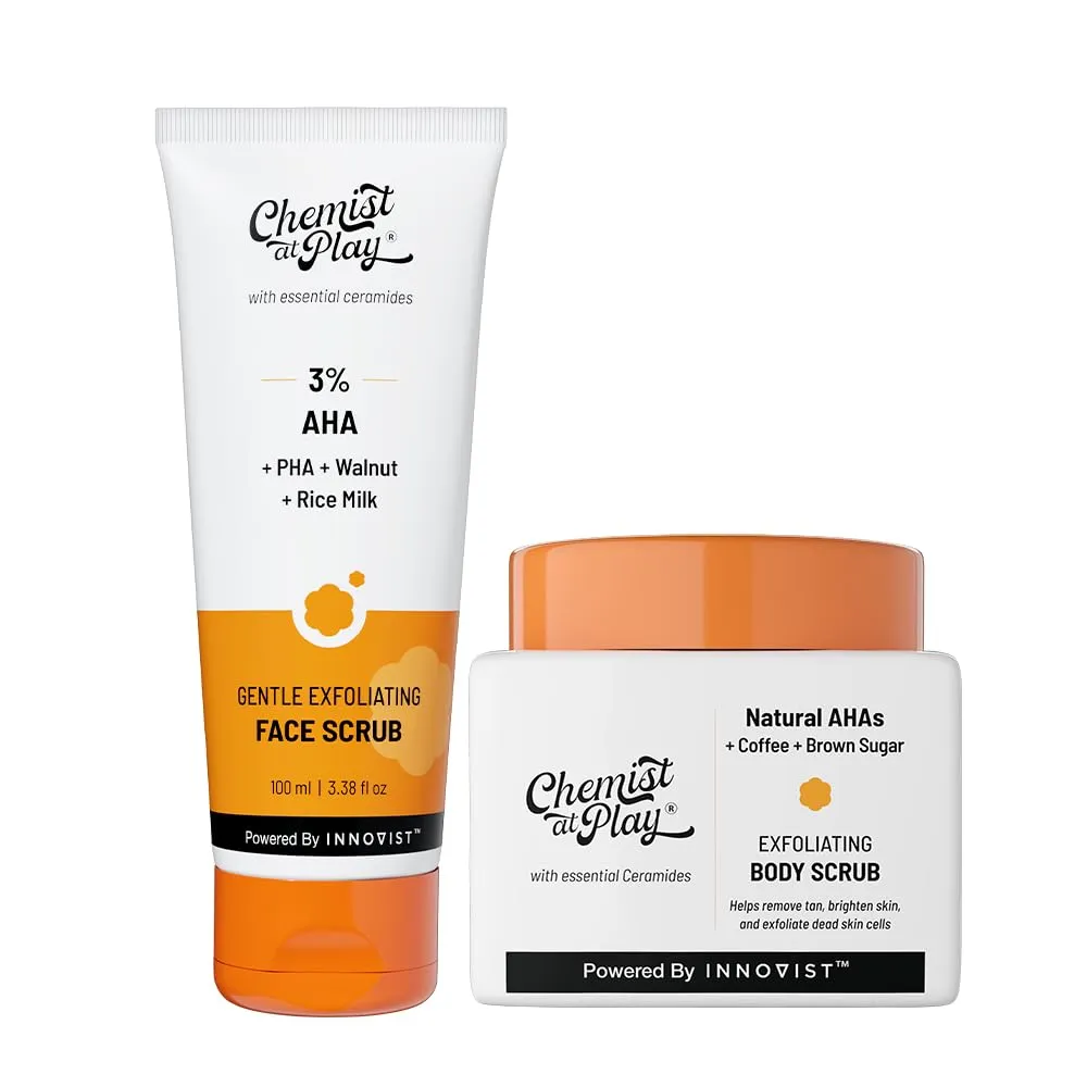 Chemist At Play Gentle Face Scrub & Body Scrub | Mandelic Acid Walnut Coffee Natural AHAs | 100ml + 75g