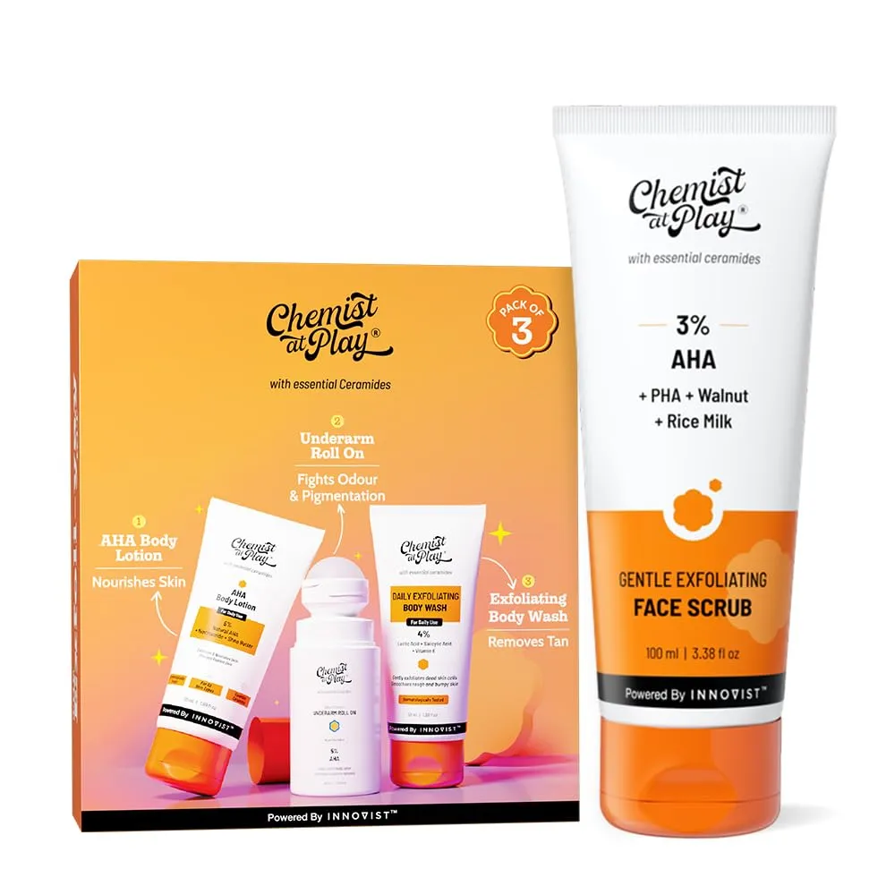 Chemist At Play Gentle Exfoliating Face Scrub & Exfoliation Kit Combo | Mandelic Acid, Walnut & AHA | Smooth Skin Care | 100ml + 140ml