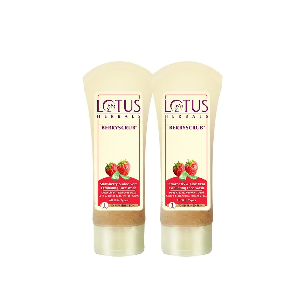 Lotus Herbals Berryscrub Strawberry & Aloe Vera Exfoliating Face Wash | Deep Cleaning | Blackhead Removal | For All Skin Types | 120g (Pack Of 2)