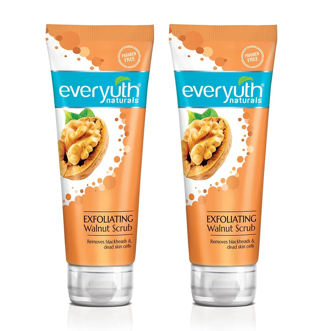Everyuth Naturals Exfoliating Walnut Face Scrub | Removes Dead Skin, Blackheads & Whiteheads | With Walnut Shell|Oily, Dry, Normal, Combination & Sensitive Skin - 100g (Pack of 2) Tube